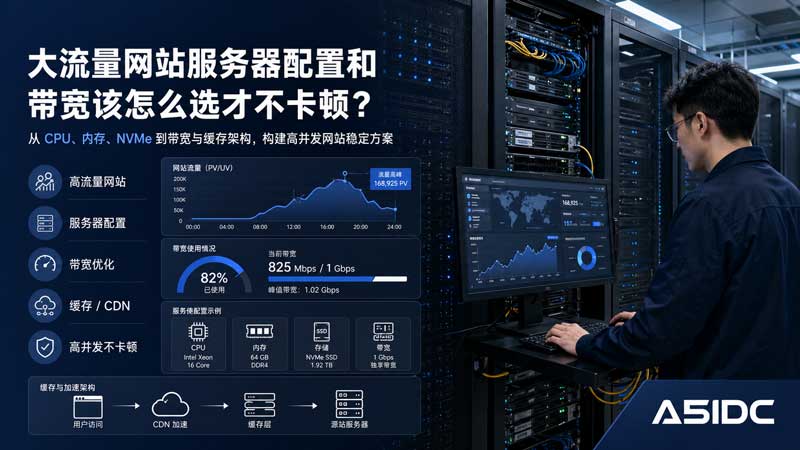大流量网站服务器配置和带宽怎么选？从CPU、内存、NVMe到CN2线路的不卡顿方案