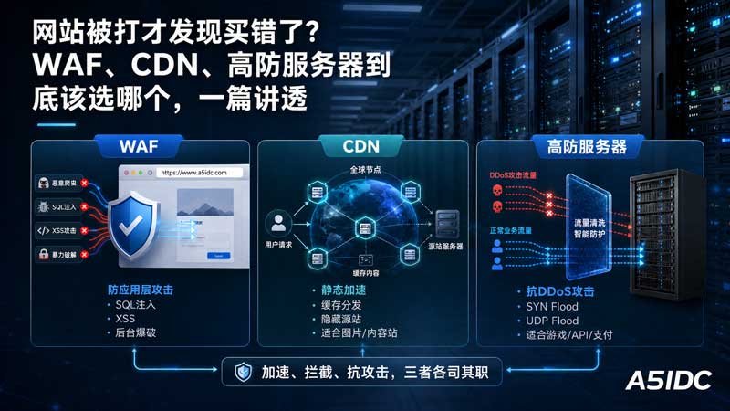 网站被打才发现买错了？WAF、CDN、高防服务器到底该选哪个，一篇讲透