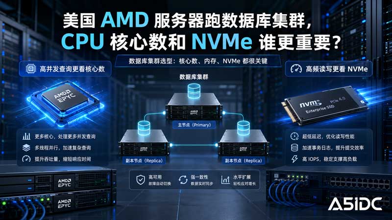 美国AMD服务器跑数据库集群，CPU 核心数和 NVMe 谁更重要？
