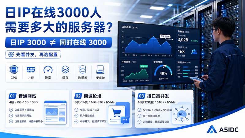 日IP 3000人的网站要买多大服务器？别被“在线人数”这个说法误导了