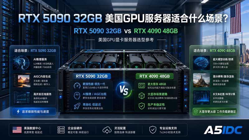RTX 5090 32GB美国GPU显卡服务器适合什么场景？和RTX 4090 48GB怎么选？
