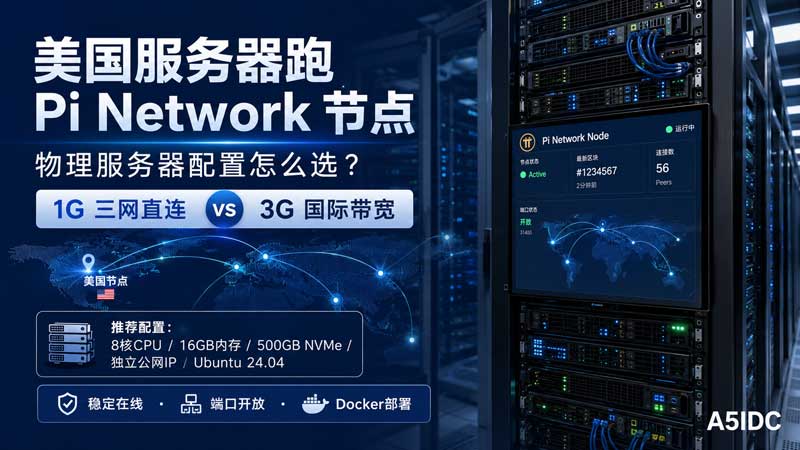 使用美国服务器跑 Pi Network 节点：Pi Node 物理服务器配置、1G 三网直连和 3G 国际带宽怎么选？