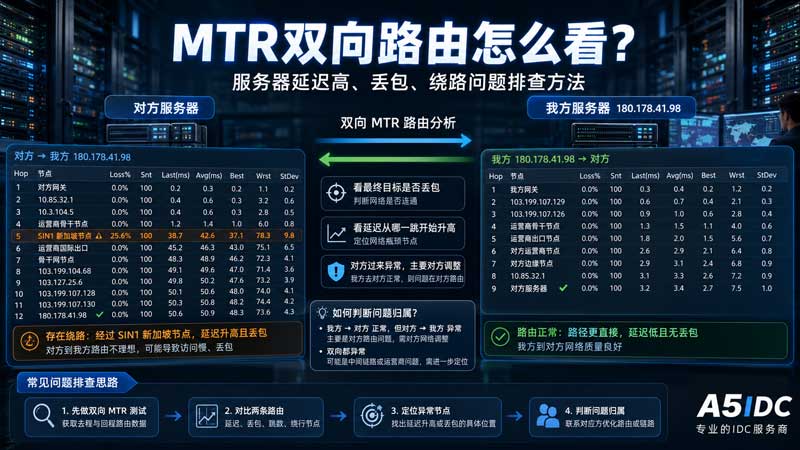 MTR 双向路由怎么看？服务器延迟高、丢包和绕路问题排查方法