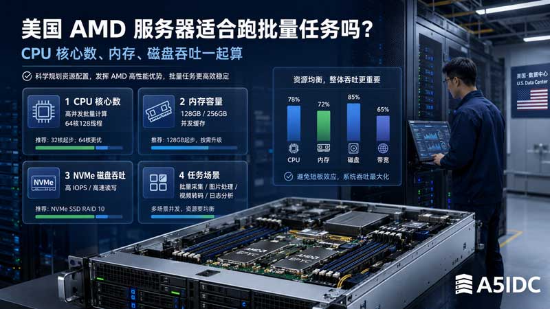 美国AMD服务器适合跑批量任务吗？CPU 核心数、内存和磁盘吞吐一起算