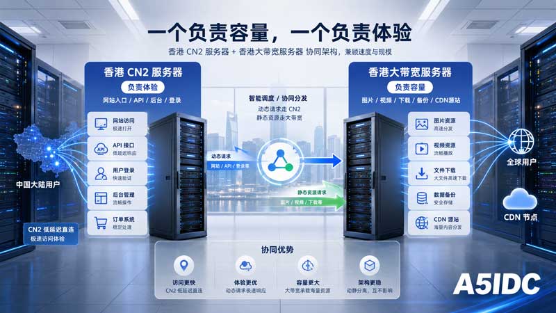 香港大带宽服务器和香港 CN2 服务器怎么搭配？一个负责容量，一个负责体验