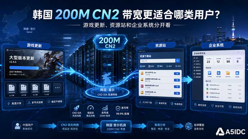 韩国200M CN2带宽更适合哪类用户？游戏更新、资源站和企业系统分开看