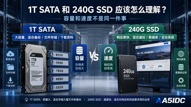 香港特惠服务器硬盘怎么选？1T SATA 和 240G SSD 的容量与速度区别
