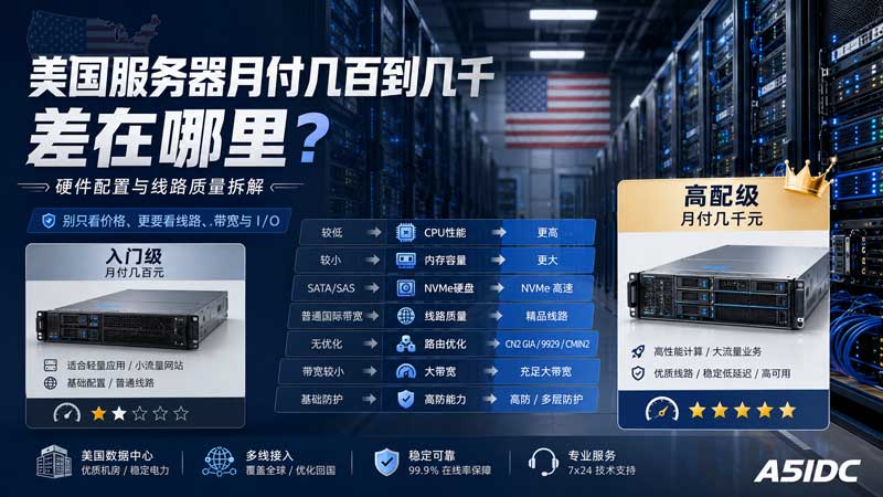 美国服务器月付几百到几千差在哪里？硬件配置和线路质量拆解
