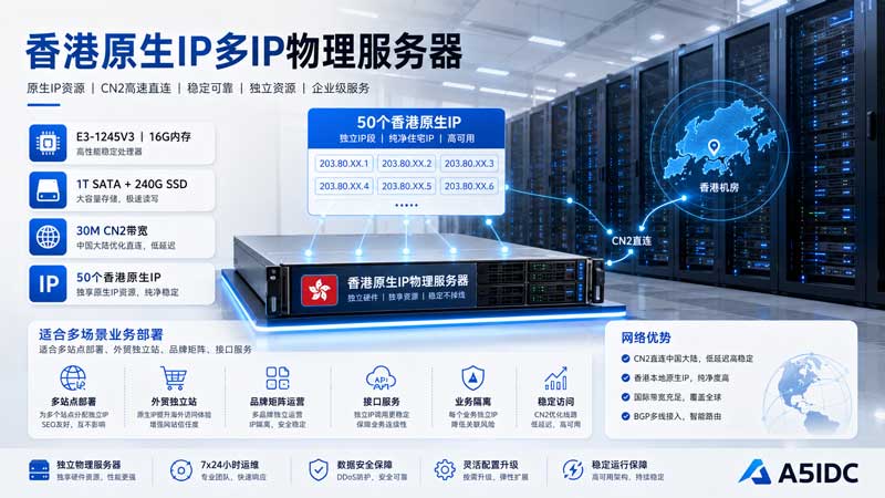 香港多IP物理服务器适合什么项目？E3 配置、CN2 带宽和原生 IP 怎么用