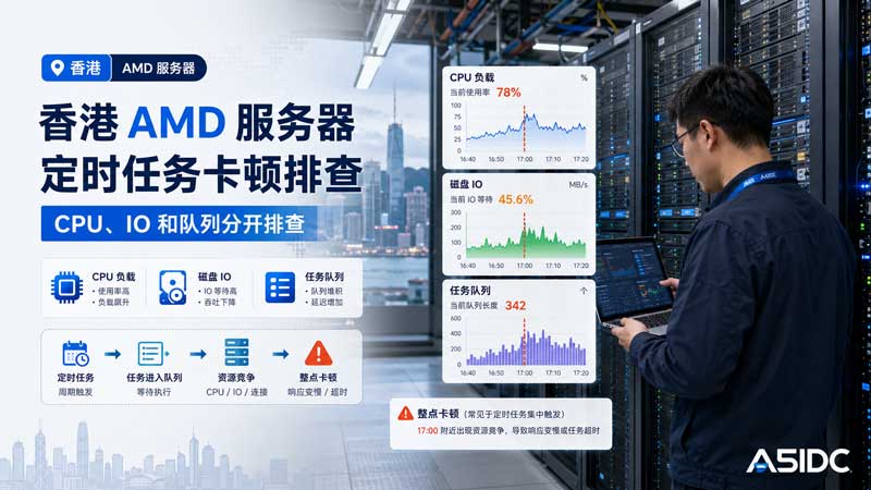 香港 AMD 服务器跑大量定时任务卡顿怎么办？CPU、IO 和队列分开排查