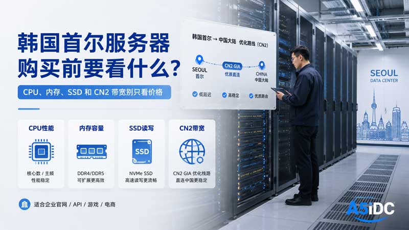 韩国首尔服务器购买前要看什么？CPU、内存、SSD 和 CN2 带宽别只看价格