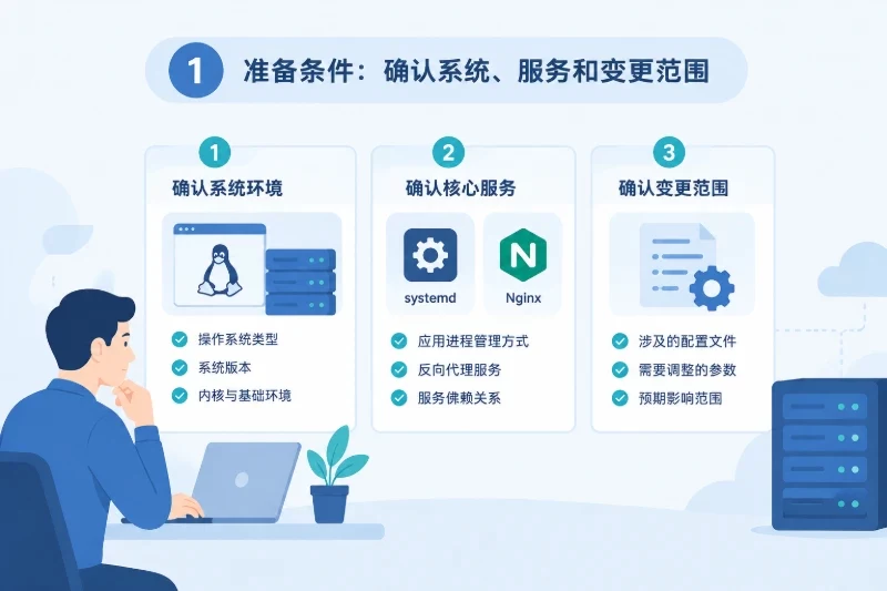 准备条件:确认系统、服务和变更范围(AI示意图)