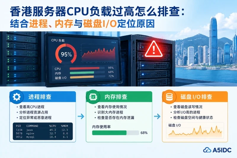 香港服务器CPU负载过高怎么排查:结合进程、内存与磁盘I/O定位原因