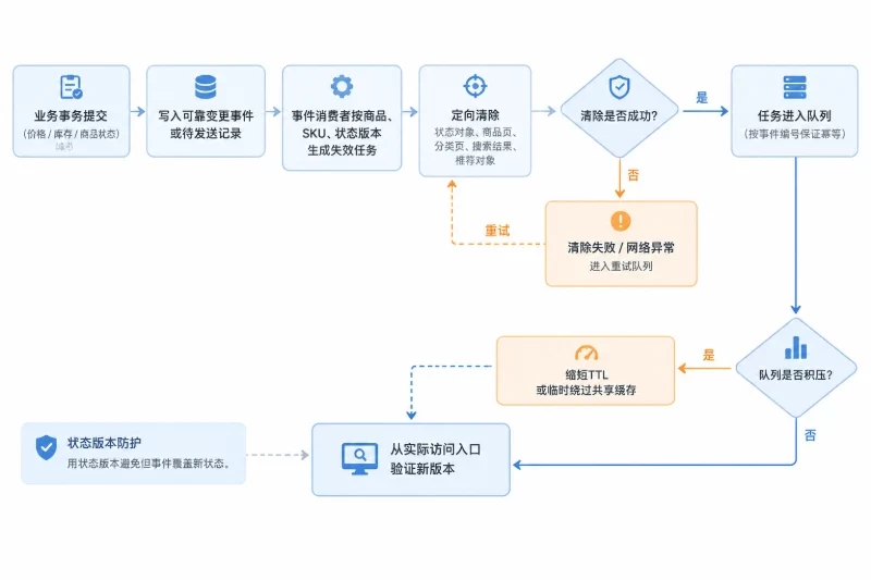 解释价格、库存或商品状态变更后的可靠缓存失效与恢复流程。