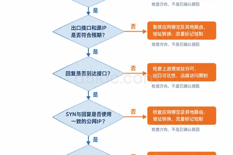 四、失败处理:按低风险到高风险排查 / 查路由正确,但TCP连接失败配图