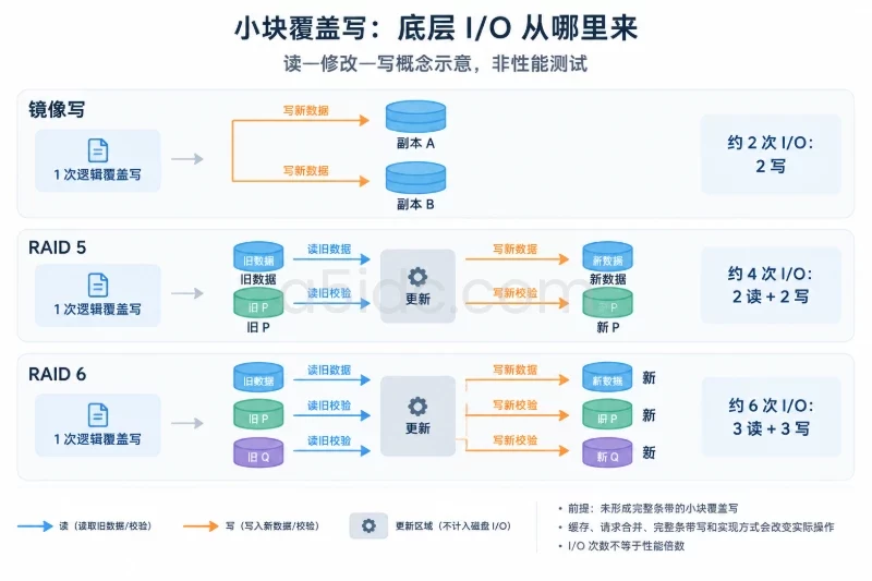 二、核心差异:容量、写入开销与容错条件/健康状态下,性能差异来自哪里配图