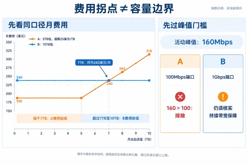 三、用同口径预算比较方案,找出成本拐点/计算流量包升级的费用拐点配图