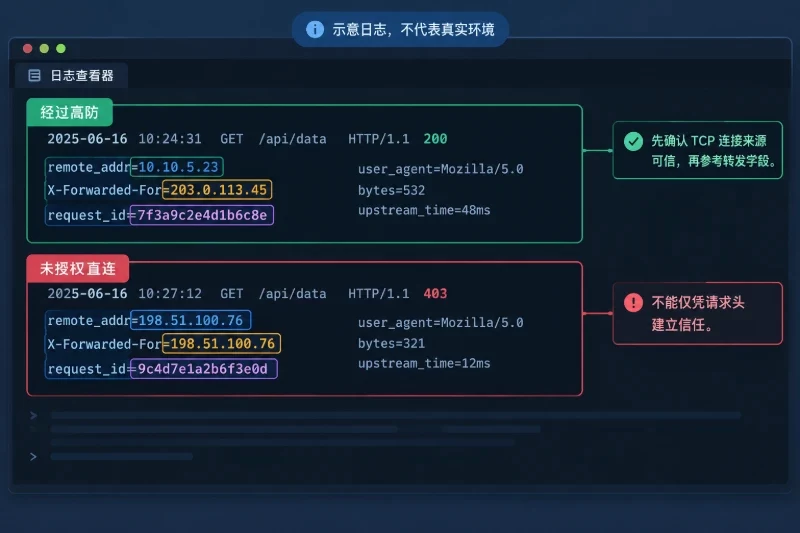 一套可执行的验收检查 / 第五步：核对源站日志中的来源地址配图
