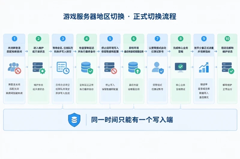 解释正式地区切换的执行顺序和单写入端原则。