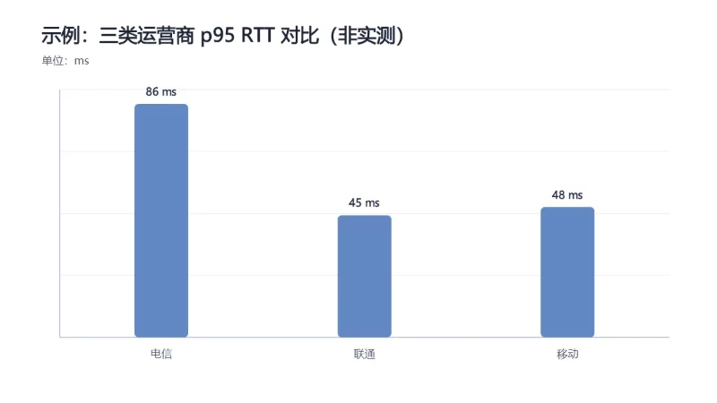 示例:三类运营商 p95 RTT 对比(非实测)