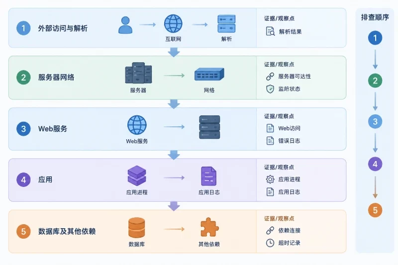 建立网站间歇性中断的分层排查边界。