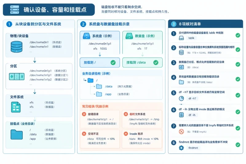 1. 确认设备、容量和挂载点(AI示意图)