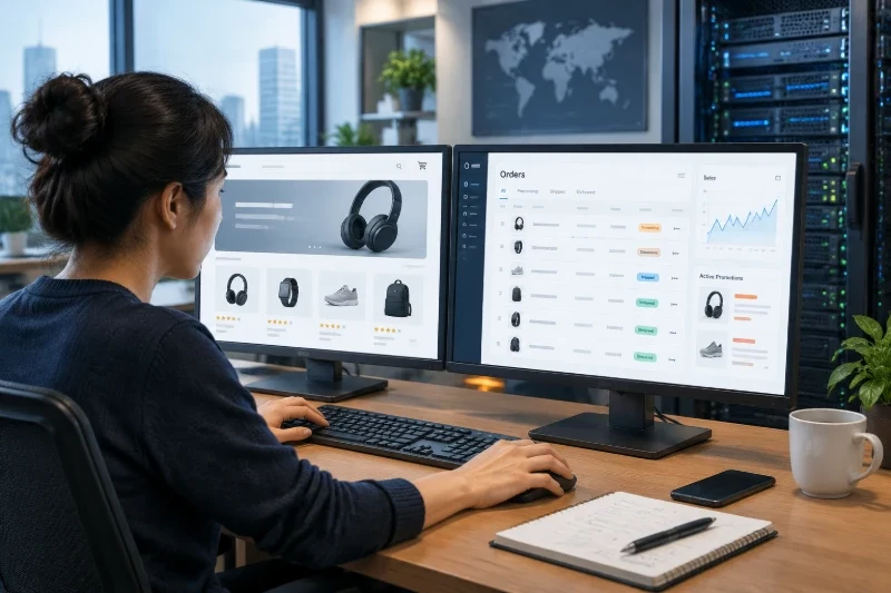 呈现跨境电商运营与 Linux 美国服务器承载网站业务的实际语境。