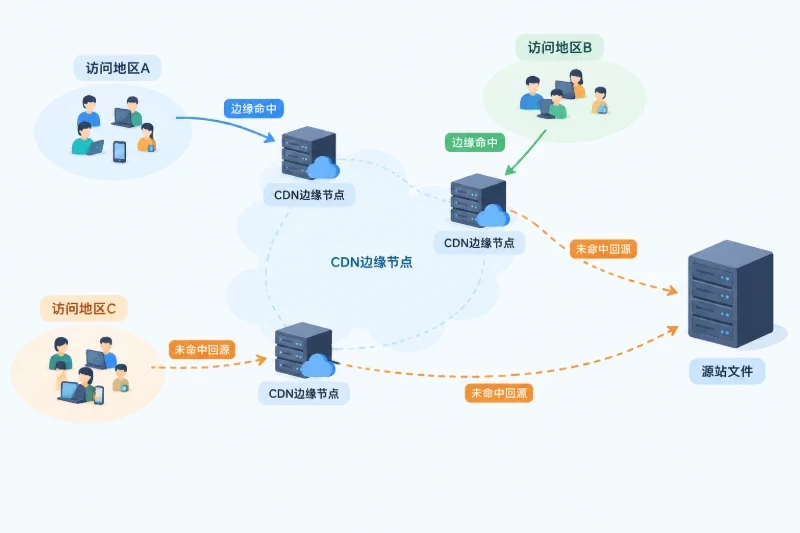 如果用户分散在多个地区,尤其是不同网络环境下访问体验差异明显,CDN的价值会更突出示意图