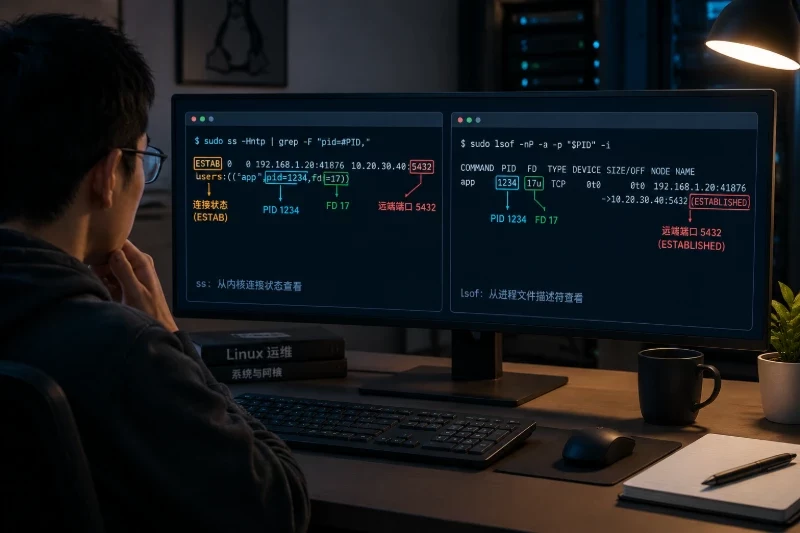 第一步:确认进程是否持有网络套接字配图