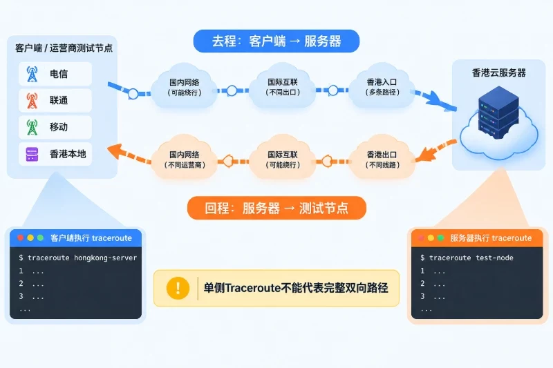第三步:用Traceroute分别查看去程和回程配图