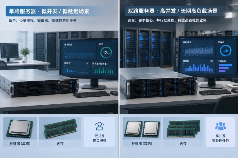 并列展示两类服务器方案的硬件对象与典型负载侧重,帮助读者形成初步选型边界。