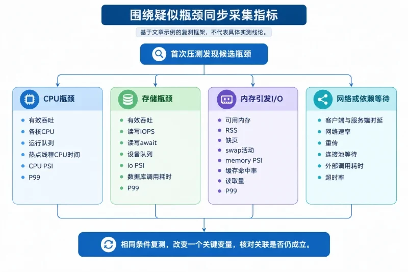 复测时,围绕疑似瓶颈同时观察一组指标配图