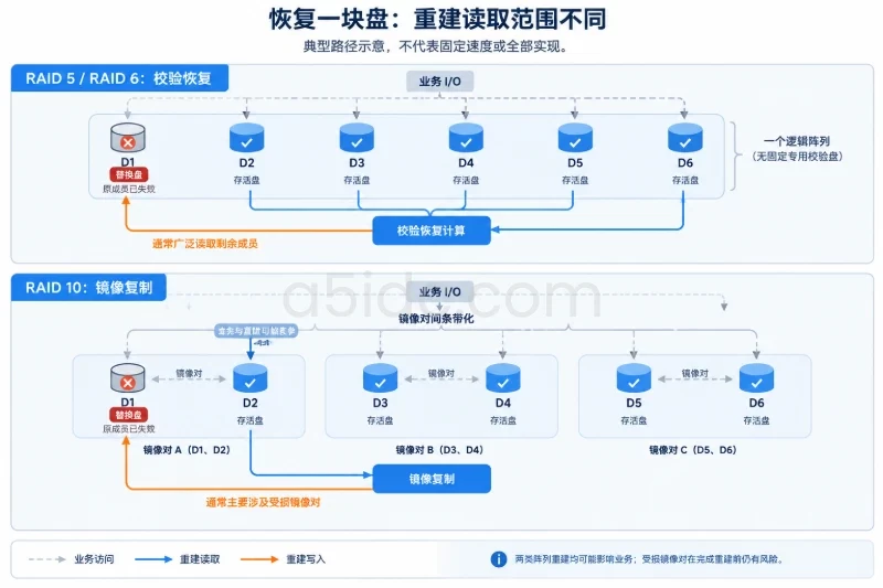 上下两组无品牌六盘逻辑阵列,均以 D1 替换盘为重建目标