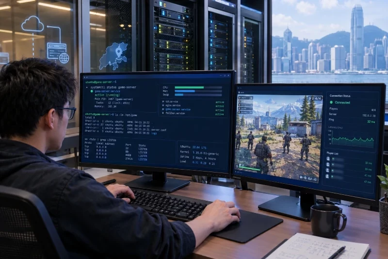 要在香港云服务器上搭建低延迟游戏测试服,推荐采用“Ubuntu Server 22.04 LTS 64 位 + 原生 Linux 游戏服务端 + systemd