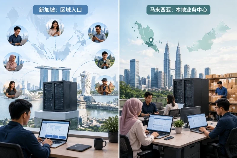 直观表现新加坡与马来西亚作为起步位置时的典型适用场景差异。