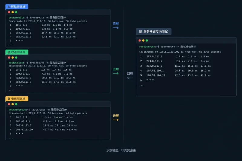 按项目逐项验收——4. 路由:分别看去程、回程和不同运营商配图