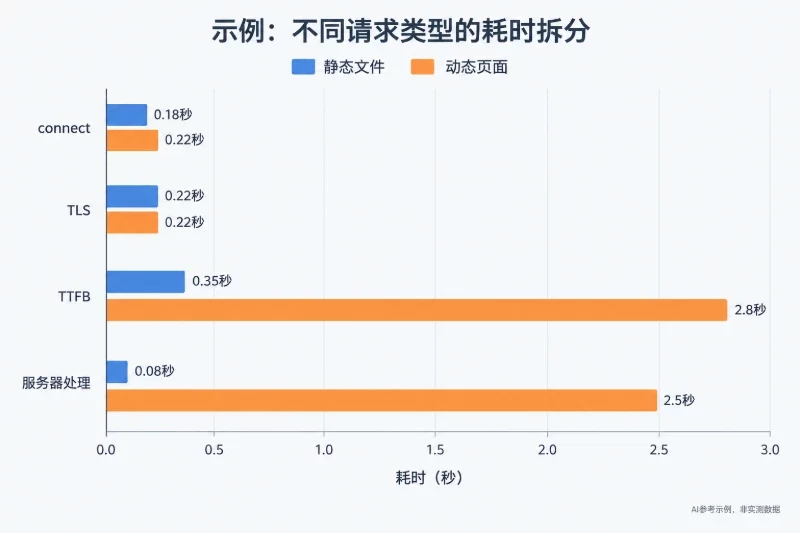 用 curl 拆分 DNS、连接、握手和首字节时间配图